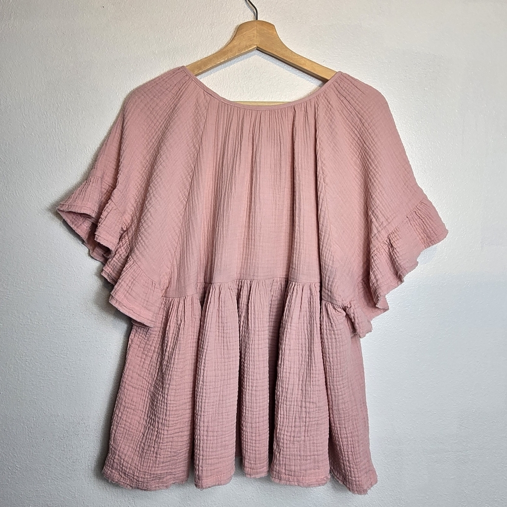 NEW ivy jane Cotton Gauze Oversized Peplum Ruffle Sleeve Top Size M/L - Picture 3 of 7